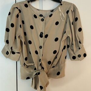 Elegant Black Polka Dot Tie-Front Blouse